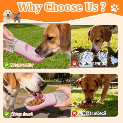 Portable Dog Water Bottle with Food Container, Pink, 19oz - Image 5