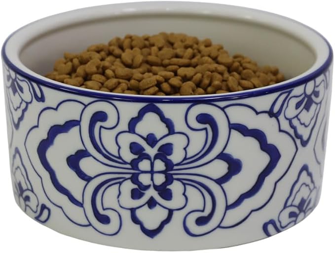 Blue & White Porcelaine Dog Bowls, Non Slip 6" Ceramic Cat Food and Water Bowls, Pets Breed Dogs Dish for Middle and Small Dogs Puppy,Dishwasher & Microwave Safe, 27 OZ or 3.5 Cups