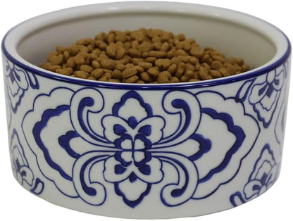 Blue & White Porcelaine Dog Bowls, Non Slip 6" Ceramic Cat Food and Water Bowls, Pets Breed Dogs Dish for Middle and Small Dogs Puppy,Dishwasher & Microwave Safe, 27 OZ or 3.5 Cups