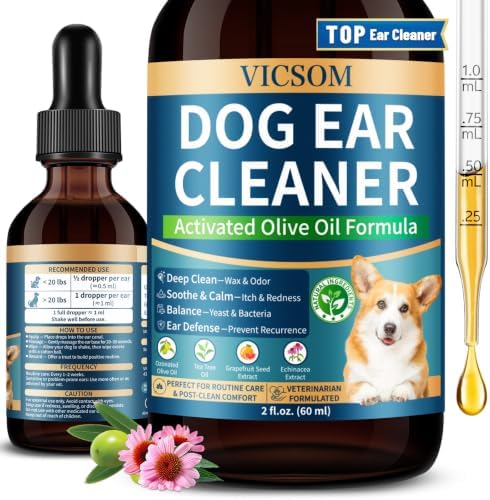 VICSOM Dog Ear Cleaner, Ear Drops for Dogs with Ozonated Olive Oil, 60 mL by VICSOM