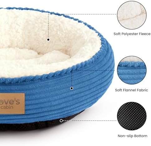 Love's cabin Round Donut Cat and Dog Cushion Bed, 24in Pet Bed for Small or Medium Dogs, Anti-Slip & Water-Resistant Bottom, Soft Durable Fabric Pet Beds, Washable Calming Cat Bed Royal Blue - Image 2