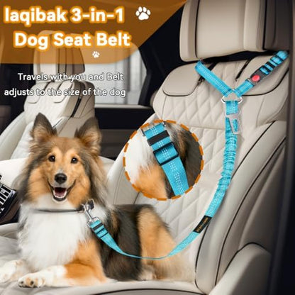 Dog Seat Belt, Durability Retractable Dog Car Harness Adjustable Dog Seat Belt for Vehicle Nylon Pet Safety Seat Belts Heavy Duty & Elastic, Black&Blue - Image 2