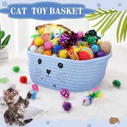 Zopeal 58 Pcs Cat Toy Set with Storage Basket Indoor, Light Blue, 9.8 Inch - Image 4