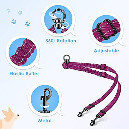 AUTOWT Double Dog Leash, No Tangle 360°Swivel Rotation Reflective Lead Attachment Adjustable Length Dual Two Dogs Lead Splitter, Comfortable Shock Absorbing Walking Training for 2 Dogs - Image 4