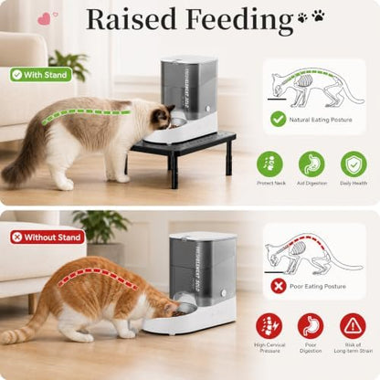 Adjustable Automatic Cat Feeder Stand - Elevated Cat Feeder Stand with 3 Height Settings, Fits Most Automatic Feeders & Tradition Bowls, Raised Pet Feeding Table Station for Cats & Small Dogs - Black - Image 3