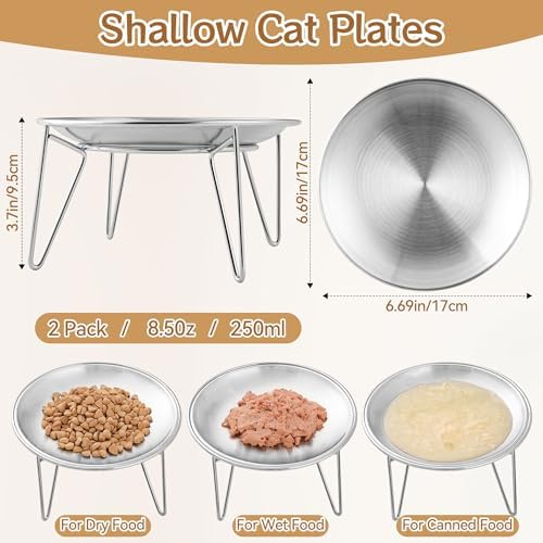 Elevated Cat Bowls, Wide Stainless Steel Cat Food Bowls with Metal Stand Whisker Stress-Free, Raised Food and Water Dish for Cats, Kitten, Puppies and Small Dogs - Image 6