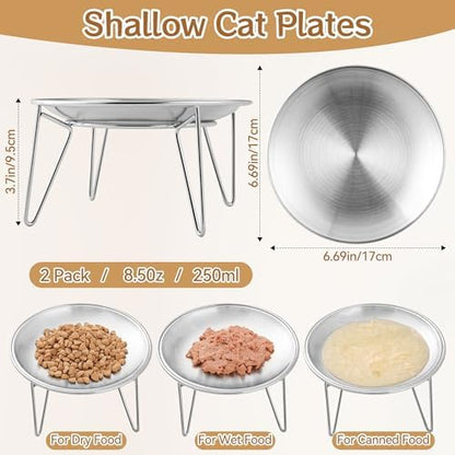 Elevated Cat Bowls, Wide Stainless Steel Cat Food Bowls with Metal Stand Whisker Stress-Free, Raised Food and Water Dish for Cats, Kitten, Puppies and Small Dogs - Image 6