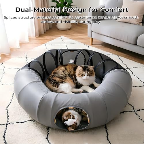 COZIWOW Cat Tunnel Bed for Indoor Cats, 2-in-1 with Splicing Design - Image 4