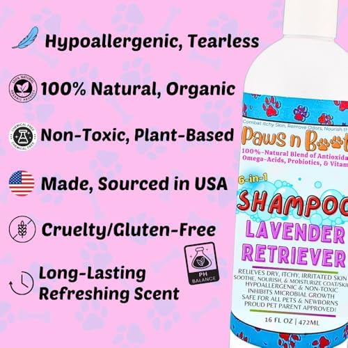 6-in-1 Dog Shampoo - Fast Relief for Allergies, Dry, Itchy, Skin. Premium & Beneficial Ingredients to Repair and Nourish The Skin/Coat. 100% Natural, Organic, Plant-Based, Lavender-Retriever - Image 4
