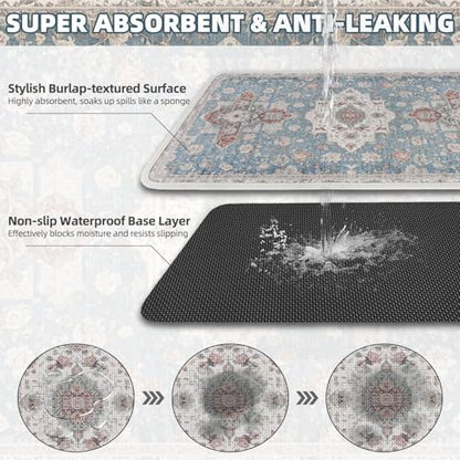PUPTECK Dog Food Mat, Absorbent Pet Feeding Bowl Mat, Non-Slip Dog Mat for Food and Water, Quick Dry No Stains Cat Placemats Pet Supplies for Messy Drinkers, Blue 12"x20" - Image 3