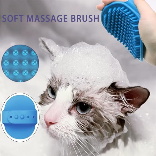 Cat Grooming Brush Kit 6 Tools - Deshedding & Dematting for Long/Short Hair, Self-Cleaning Slicker Brush with 6-in-1 Flea Comb for Cats & Kittens (Blue) - Image 5
