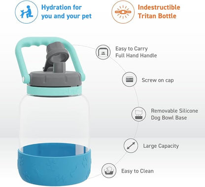 Asobu Buddy Bottle a Stainless Steel Insulated Water Bottle for with Removable Dog Water Bowl and Dog Food and Treat Storage Bowl (Blue, 50 Ounce)