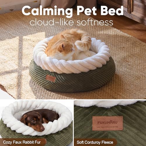 FUKUMARU Cute Round Cat Bed, Calming Donut Small Dog Beds, Washable - Image 2