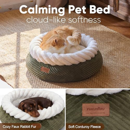 FUKUMARU Cute Round Cat Bed, Calming Donut Small Dog Beds, Washable - Image 2