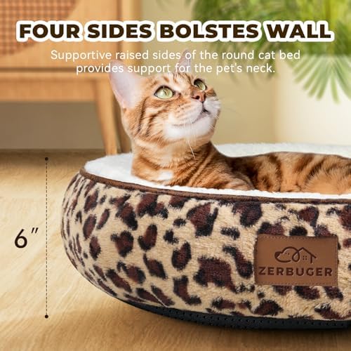 Zerbuger 20in Leopard Round Dog Bed Sofa for Dogs Cats, Machine Washable - Image 4