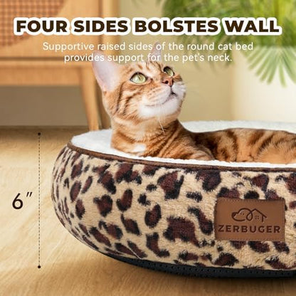 Zerbuger 20in Leopard Round Dog Bed Sofa for Dogs Cats, Machine Washable - Image 4