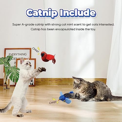 LEWISER Cat Toys Chirping Tit 2 Pcs with Catnip SilverVine, Suitable for Cat Wand Toys, Simulation Bird Design, Interactive Toys for Indoor Kitty Kitten Exercise, Red and Blue - Image 5