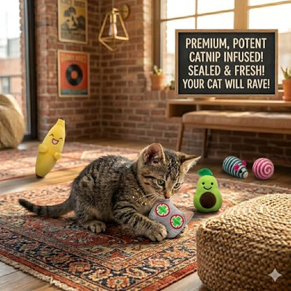 Smokey's Stash Catnip Filled Banana, Avocado, and Smokey Cat Toys with Sisal Mouse and Ball for Cats - Image 4