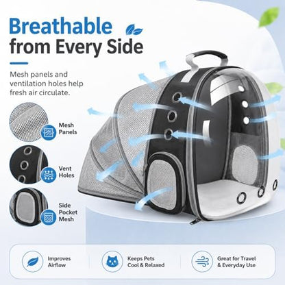 Expandable Cat Carrier Backpack with Bubble Window and Mesh, Black - Image 4