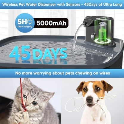 Dog Water Fountain Wireless,2.1GAL/8L Large Dog Water Fountain Battery Operated, Dog Fountain Water Bowl with Sensor,Wireless Smart Pump,Timer,BPA-Free,Ideal for Large Dogs,Multi-Pet Home - Image 5