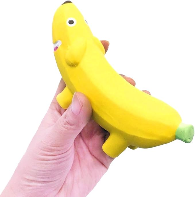 CloverU Dog Squeaky Toys Safe Latex Rubber Dog Chew Molar Toy Interactive Toy for Puppy Small Medium Dogs (Banana)