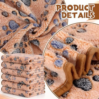 Tegeme 12 Pcs Pet Blankets 41 x 30 Inch Soft Fluffy Fleece Dog Cat Warm Paw Print Pattern Blankets Flannel Throw for Pets Dog Puppy Cat(Camel,Gray) - Image 3