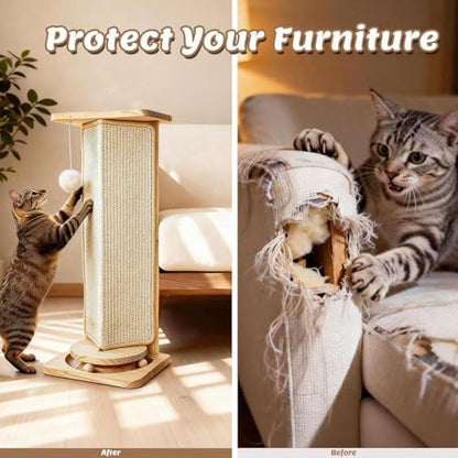 Couch Cat Corner Scratcher with Interactive Ball Toys for Cat, Replaceable Sisal Scratch Pad, Kitten Wall Scratcher for Couch, Wall Furniture Protector 25'' - Image 7