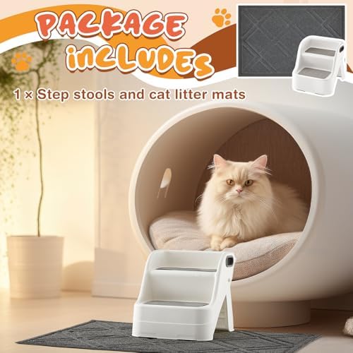 Marsui 2 Pack Cat Ramp for Litter Box Steps with 23" x 35" Non Slip Cat Mat Dog Stairs Rubber Feet Step for Automatic Litter Box Older Elderly Small Cats Animal Pets - Image 3