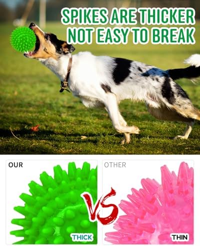 Pweituoet 4.5” Heavy Duty Squeaky Dog Balls for Medium Large Dogs, Dog Toys for Aggressive Chewers, Spike Ball Toys for Clean Teeth and Training(2 Pack) (4.5" 4apck) - Image 4