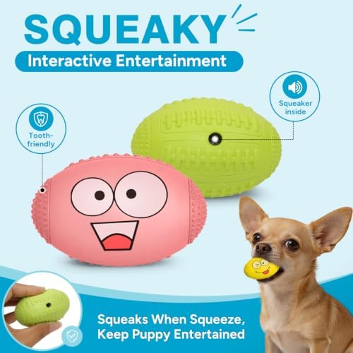 1.5” Squeaky Soft Rubber Football Dog Toy, Bouncy Chew Ball for Tiny Mini Small Breed Puppies (X-Small) - Image 3