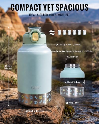 GiNT 37oz / 1.1L Insulated Dog Water Bottle with Carrying Case, Green - Image 5