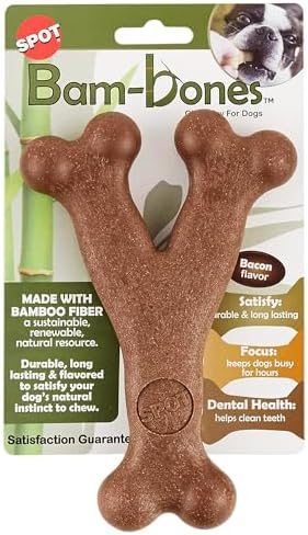 SPOT Bam-Bones Wishbone Dog Chew Toy, Bamboo Fiber Blend, Non-Splintering Durable Chew for Light to Moderate Chewers, Adult Dogs & Teething Puppies 25–50 lbs, Bacon Flavor, 7 in - Image 2