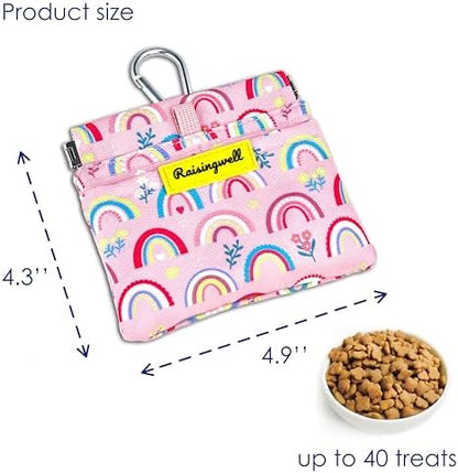 Dog Treat Pouch,Cotton Pocket Sized Training Holder, Hand Free Walking Funny Bag with Carabiner, Self-Closing Pet Feed Snack Reward, Behavior Aids for Puppy Travel or Outdoor Use （Rainbow） - Image 2