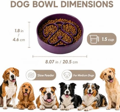 Slow Feeder Dog Bowl, 8” Ceramic Dog Bowls for Medium & Large Breed, Purple - Image 2