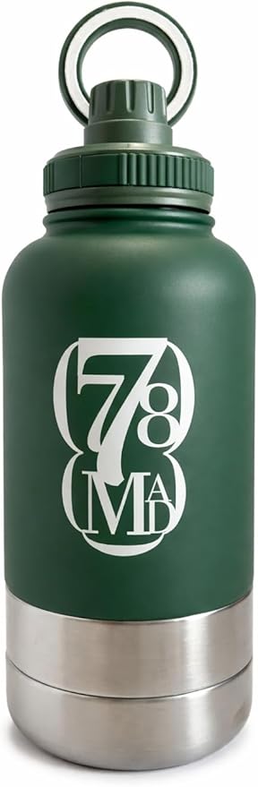 3-in-1 Dog Water Bottles with Food & Water Bowls – Insulated Stainless Steel 32oz Travel Bottle for Walking, Hiking & Outdoor Adventures (Dark Green)