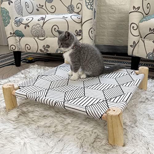 Pozico Cat/Dog Bed Hammock - Wooden Raised Indoor/Outdoor Beds - Breathable Mesh for Small Animals - White Diamond - Image 2