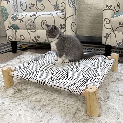 Pozico Cat/Dog Bed Hammock - Wooden Raised Indoor/Outdoor Beds - Breathable Mesh for Small Animals - White Diamond - Image 2