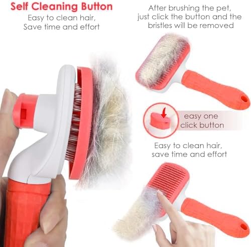 Self-Cleaning Slicker Brush, Dog Cat Bunny Pet Grooming Shedding Brush, Easy to Remove Loose Undercoat, Pet Massaging Tool Suitable for Pets with Long or Short Hair (Red) - Image 6