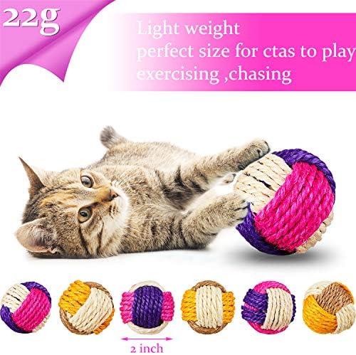 Weewooday 6 Pieces Cat Toy Ball Sisal Ball Interactive Rolling Scratch Cat Toy (Random Color) - Image 2