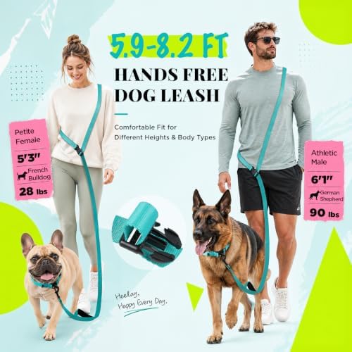 Hands Free Dog Leash, 5.9-8.2ft Multifunctional Crossbody Rope with Explosion-Proof Handle and Adjustable Training Hands Free Leash for Medium Dog Walking Running Hiking Travel Teal - Image 3