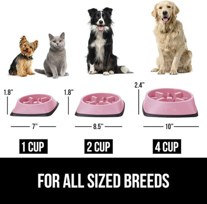 GORILLA GRIP Patented BPA Free Slow Feeder Dog Bowls, Interactive Puzzle Toy for Dogs and Cats Food Training Enrichment, Keeps Pets Busy and Prevents Puppy Overeating, All Breeds, 2 Cup, Pink