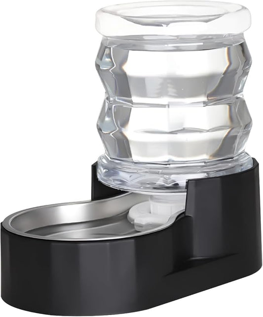 RIZZARI Dog Food Water Dispenser: 4L Large Black Stainless Steel Feeder with Activated Carbon Ion Exchange System - Soften Water and Remove Odor - Prevent Urinary Stone - Garden and Study Room