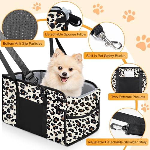 Portable Dog Car Seat for Small Dogs, Puppy Car Seat, Leopard - Image 3