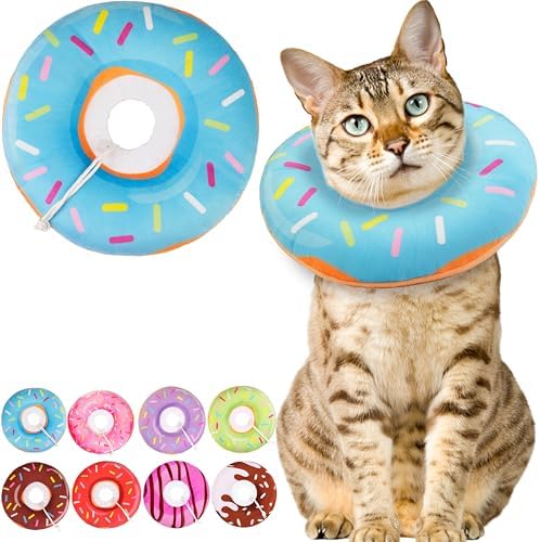 Cat Cone Collar Soft, Cute Cat Donut Collar After Surgery, Adjustable Kitten Recovery Cones to Stop Licking, Lightweight Neck Elizabethan Collars for Cats Kittens (Blue, Medium) by Unknown