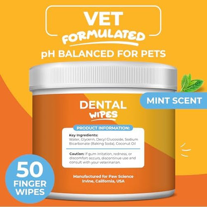 Paw Science Dog & Cat Teeth Cleaning Wipes - Dental Finger Wipes for Cats & Dogs - Pet Toothbrush & Tooth Brushing Kit - Effective Teeth Cleaner (Mint) - Image 5