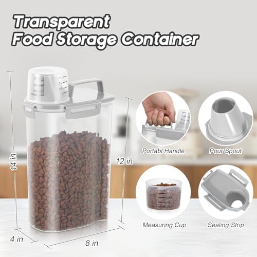 Dog Food Storage Container, Upgraded Large Nozzle BPA-free, 8-12 LBS Plastic Pet Food Storage Containers, With 4 Sealed Clasps, 1 Measuring Cup and Handle, Easy to Clean and Carry -2 Packs - Image 5