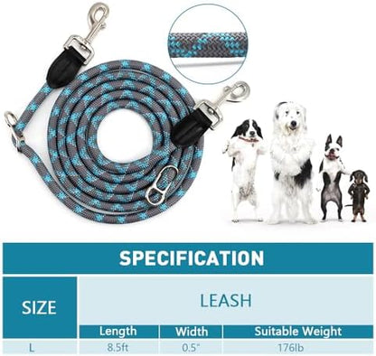 Hands Free Dog Leash - Multifunctional Reflective Waist Leash for Running, Walking, Training - Adjustable Crossbody Nylon Double Leashes for Small Medium Large Dogs (Gray) - Image 7