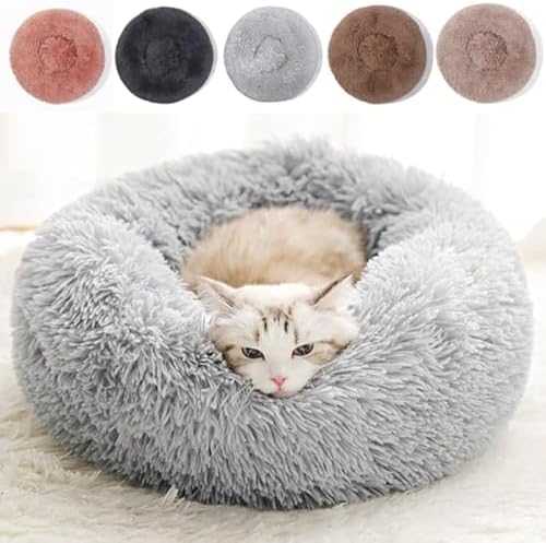 Fluffy Calming Cat Beds for Indoor Cats - Washable Round Dog Beds for Small Medium Dogs, Anti Anxiety Plush Faux Fur Pet Bed by Unknown