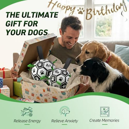 QDAN 2 PCS Dog Toys Soccer Ball Set with Straps, Interactive Dog Toys for Tug of War, Puppy Birthday Gifts, Dog Water Toy, Durable Dog Balls for Medium & Large Dogs（6 & 8 Inch） - Image 5