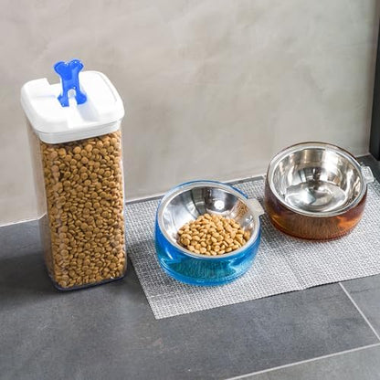 Felli Pet Oblik Acrylic Raised Dog Food Water Bowl Stainless Steel Slanted Oval Dish for Short Leg Puppy & Small Medium Pet, Elevated Tilted Metal Feeder (Sapphire, 1.5 Cups Oval Dish) - Image 3